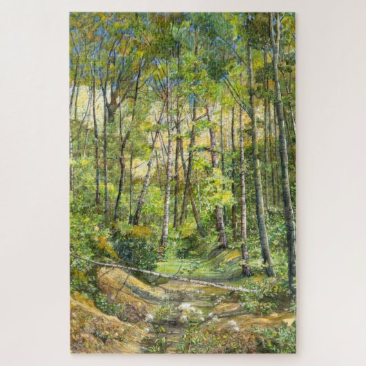 シルク絵画に浮かぶ木立の水色 ジグソーパズル (縦)