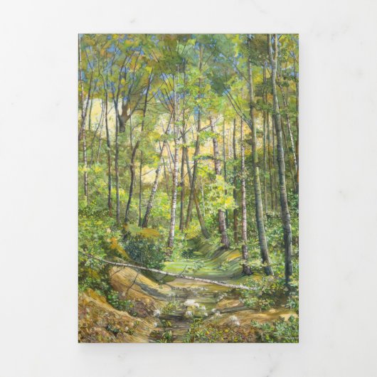 シルク絵画に浮かぶ木立の水色 三つ折りカード (カバー)