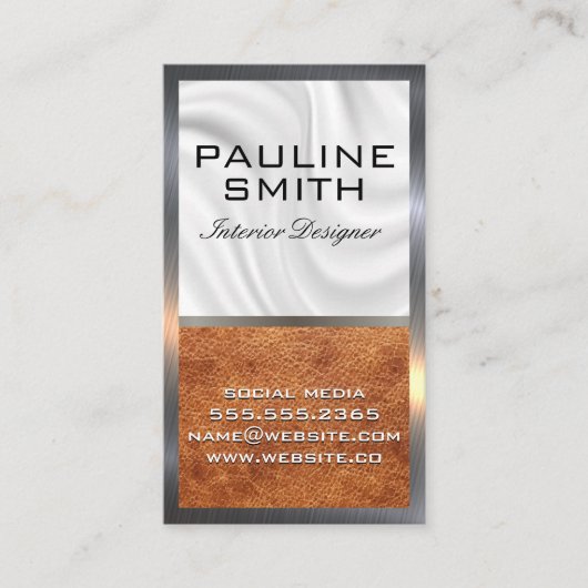 シルク ドレープリー | ブラウン レザー | メタル ボーダー 名刺 (正面)