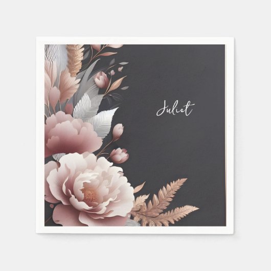 シルク ピンク ボヘミア ピオニー ダスティ ローズ ブライダル シャワー スタンダードカクテルナプキン (正面)