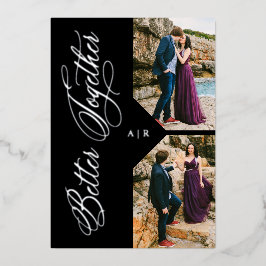 シルバお洒落ーモダンラグジュアリー2枚コラージュ 箔招待状