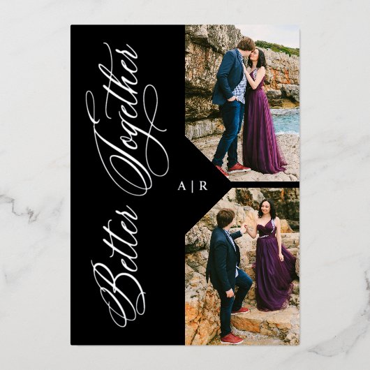 シルバお洒落ーモダンラグジュアリー2枚コラージュ 箔招待状 (正面)