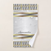 シルバかわいらしーグレーと金ゴールドスクリプト バスタオルセット (ハンドタオル)