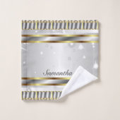 シルバかわいらしーグレーと金ゴールドスクリプト バスタオルセット (ウォッシュタオル)