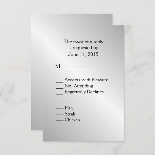 シルバエレガントウエディングRSVPメニュー 出欠カード (正面/裏面)