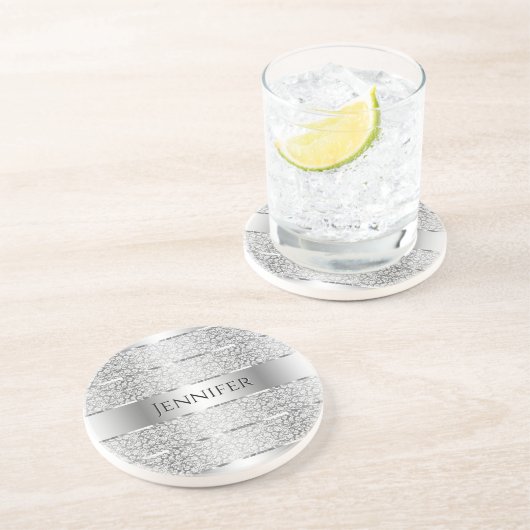 シルバエレガントグレイストライプモノグラムコースター コースター (側面)