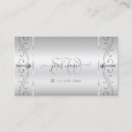 シルバエレガントスの角華美曲がった宝石モノグラム 名刺 (正面)