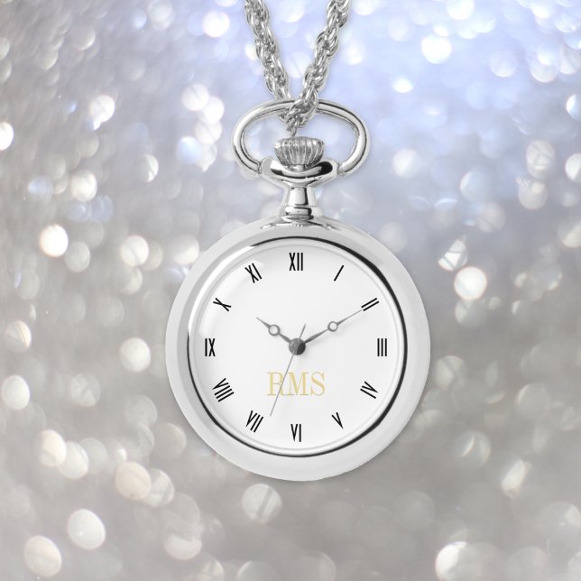 シルバエレガントスタイリッシュルモノグラムのネックレス 腕時計 (Elegant Stylish Silver Monogrammed Necklace Watch)