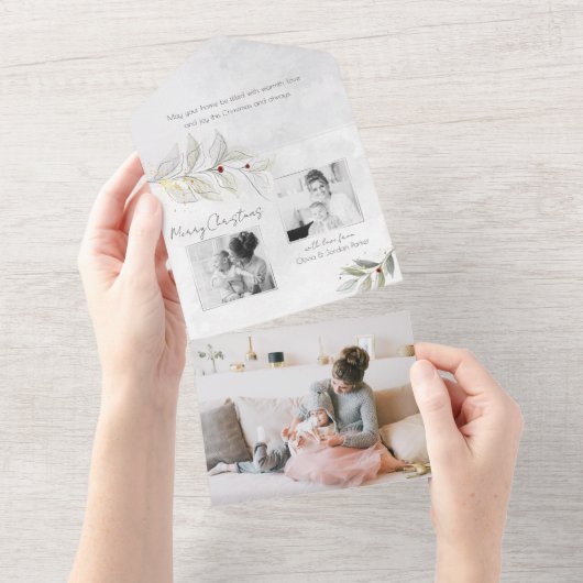 シルバエレガントスモダン・クリスマス・フローラ2枚 – 写真 オールインワン招待状 (貼ってはがせる)