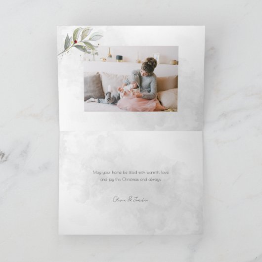 シルバエレガントスモダン・クリスマス・フローラ2枚 – 写真 シーズンカード (内部)
