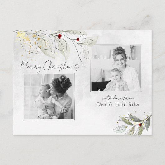 シルバエレガントスモダン・クリスマス・フローラ2枚 – 写真 シーズンポストカード (正面)