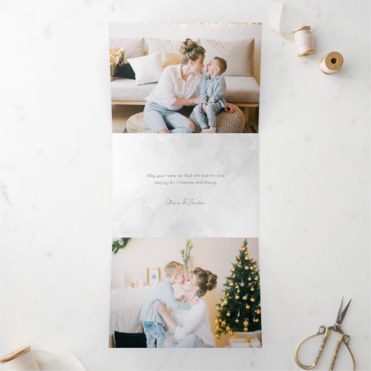 シルバエレガントスモダン・クリスマス・フローラ2枚 – 写真 三つ折りクリスマスカード (内部)