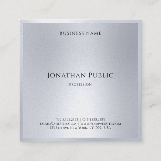 シルバエレガントッモダンルックテンプレートグラマートレンディー スクエア名刺 (裏面)