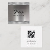 シルバエレガントフェイクシモダンックタイポグラフィ脚本 スクエア名刺 (正面/裏面)