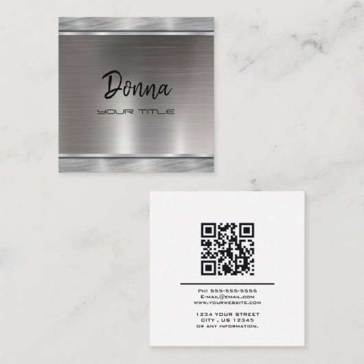 シルバエレガントフェイクシモダンックタイポグラフィ脚本 スクエア名刺 (正面/裏面)