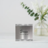 シルバエレガントフェイクシモダンックタイポグラフィ脚本 スクエア名刺 (スタンド正面)