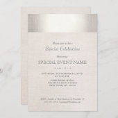 シルバエレガントフェイクストライプのーベージュリネンルック 招待状 (正面/裏面)