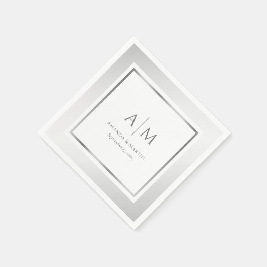 シルバエレガントモノグラムのーの結婚紙ナプキンス スタンダードカクテルナプキン (角)