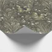 シルバエレガントリーグレイ、ブルー&アイボリーフローラ&ビーズ ラッピングペーパー (角)
