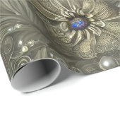 シルバエレガントリーグレイ、ブルー&アイボリーフローラ&ビーズ ラッピングペーパー (ロールコーナー)
