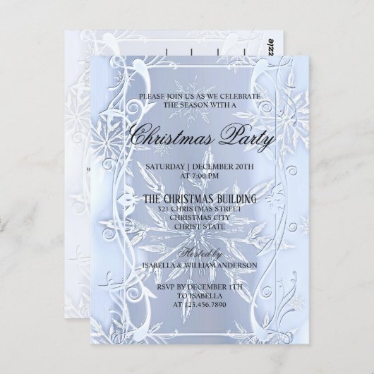 シルバエレガントルクリスタルクリスマス招待状 ポストカード (正面/裏面)