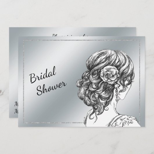 シルバエレガントーのブライダルシャワー招待 招待状 (正面/裏面)