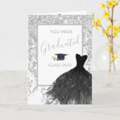 シルバエレガントーの輝くドレスのグラッドフォト カード (黄色い花)