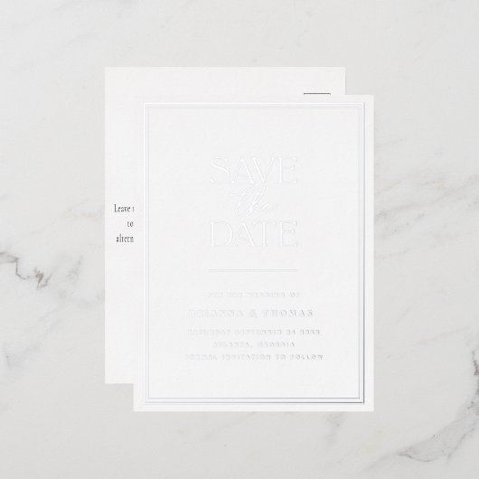 シルバエレガントーは日付を保存 箔招待状ポストカード (正面/裏面)