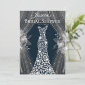 シルバエレガントーカーテンネイビードレスブライダルシャワー 招待状 (スタンド正面)