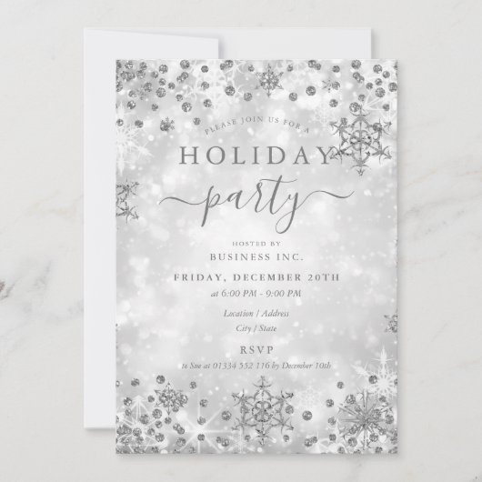 シルバエレガントークリスマスウィンターカンパニーホリデー 招待状 (正面)