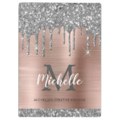 シルバエレガントーグリッタードリップスバラモノグラムの金ゴールド クリップボード (裏面)