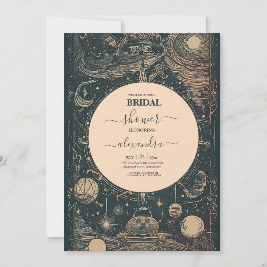 シルバエレガントーグリーンタロットブライダルシャワー 招待状 (正面)