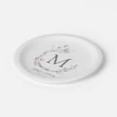 シルバエレガントーグレイホワイトボタニカルリース結婚ズ ペーパープレート (アングル)