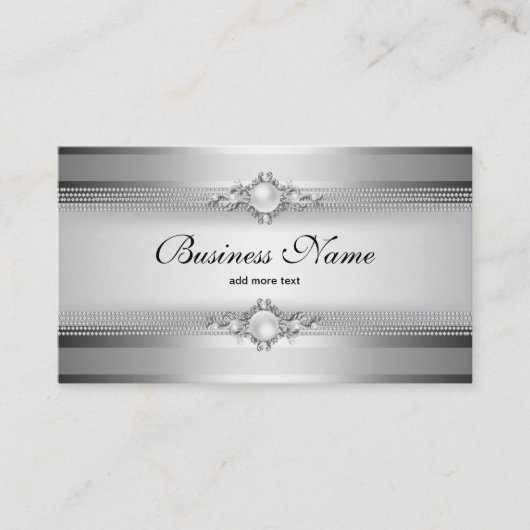 シルバエレガントーグレイ白ストライプパールチェーン 名刺 (正面)