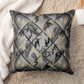 シルバエレガントーグレイ黒金ゴールドパームズバンブ クッション (ブランケット)