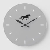 シルバエレガントーグレーの黒馬シルエット ラージ壁時計 (正面)