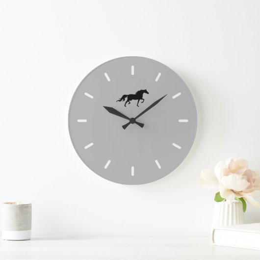 シルバエレガントーグレーの黒馬シルエット ラージ壁時計 (ホーム)