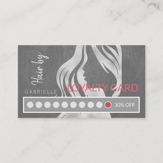 シルバエレガントーグレーレザールックヘアサロンパンチ ロイヤリティカード (正面)