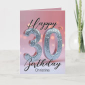 シルバエレガントーシークイン赤面ピンク30歳の誕生日 カード (正面)