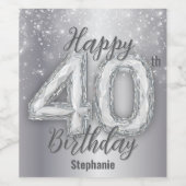 シルバエレガントージェムストーン40歳の誕生日お祝い ワインラベル (シングルラベル)