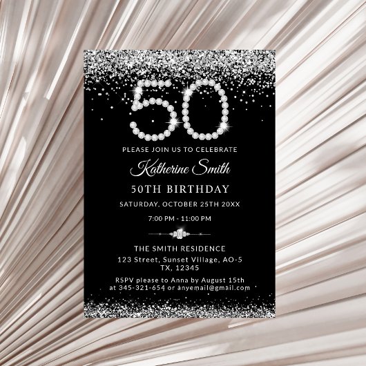 シルバエレガントーダイヤモンド50thバースデーパーティー 招待状