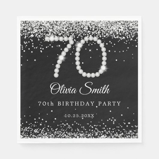 シルバエレガントーダイヤモンド70thバースデーパーティー スタンダードランチョンナプキン (正面)