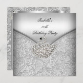 シルバエレガントーダマスクホワイトスワン誕生日パーティー 招待状 (正面/裏面)