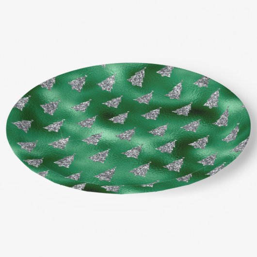 シルバエレガントーツリーズクリスマス ペーパープレート (アングル)