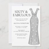 シルバエレガントードレス女性の60歳の誕生日パーティー 招待状 (正面)