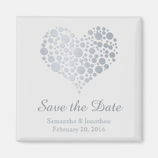 シルバエレガントーハートオンライトグレー日付の保存 マグネット (正面)