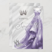 シルバエレガントーパープルスパークルドレス甘い16 招待状 (正面/裏面)