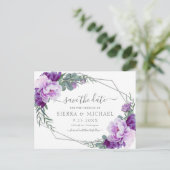 シルバエレガントーパープルフローラは日付を保存結婚する 案内ポストカード (スタンド正面)