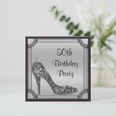 シルバエレガントーフレームブラックスティレット50誕生日 招待状 (スタンド正面)