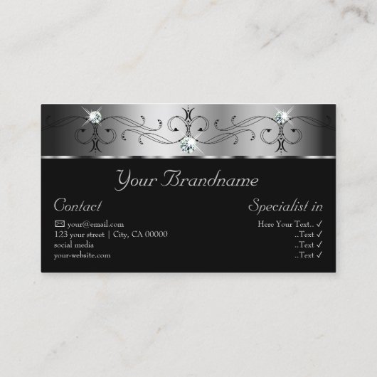 シルバエレガントーブブラックの写真付き宝石 名刺 (裏面)